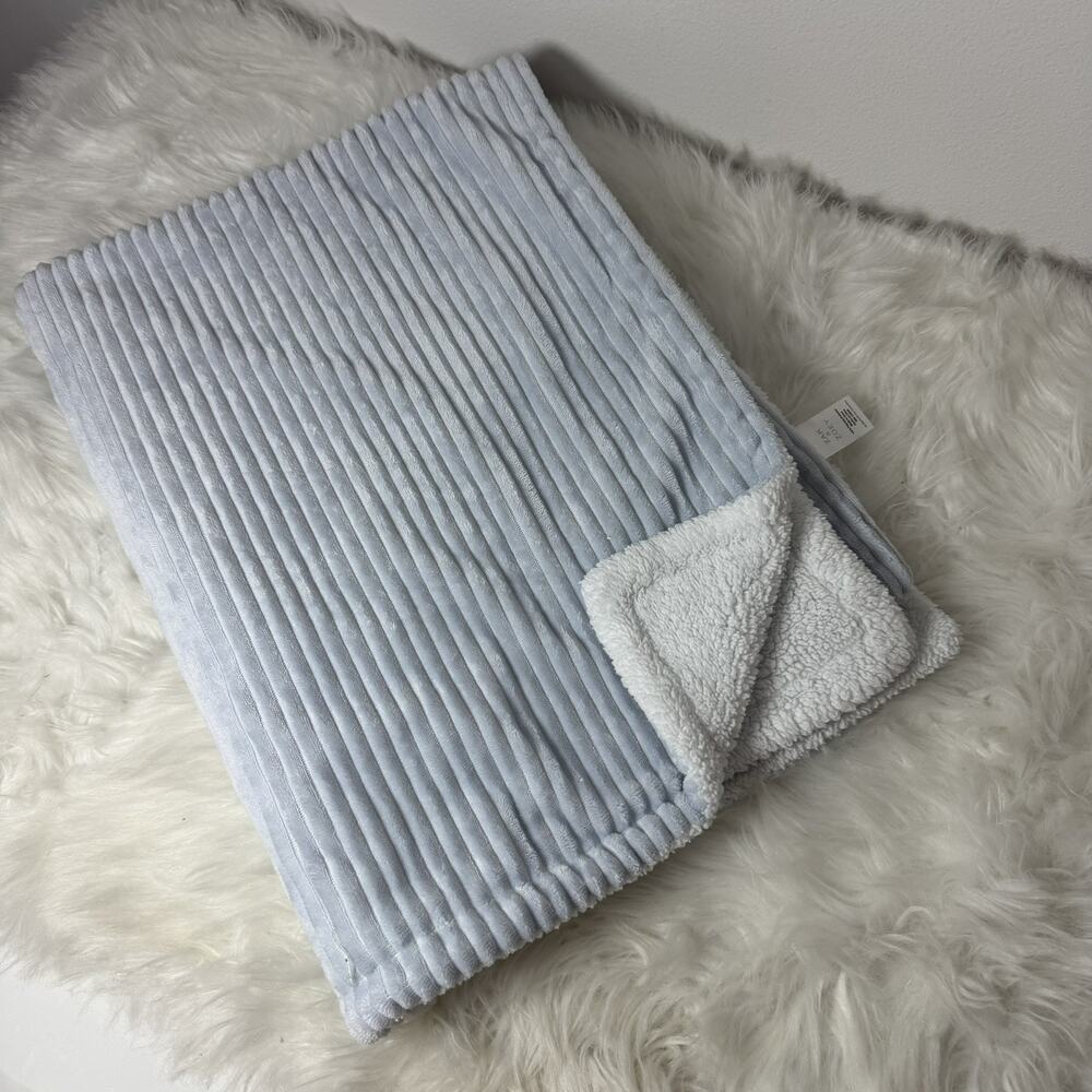 Zak & Zoey Baby Blanket Light Blue Ribbed White Sherpa Soft Plush Lovey